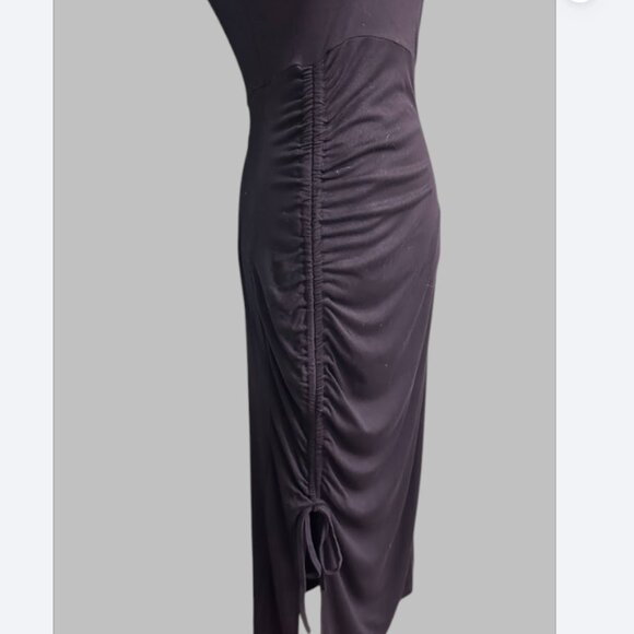 Women’s Black Midi Slip Dress with Side Ruched Drawstring – Size M - Picture 2 of 11